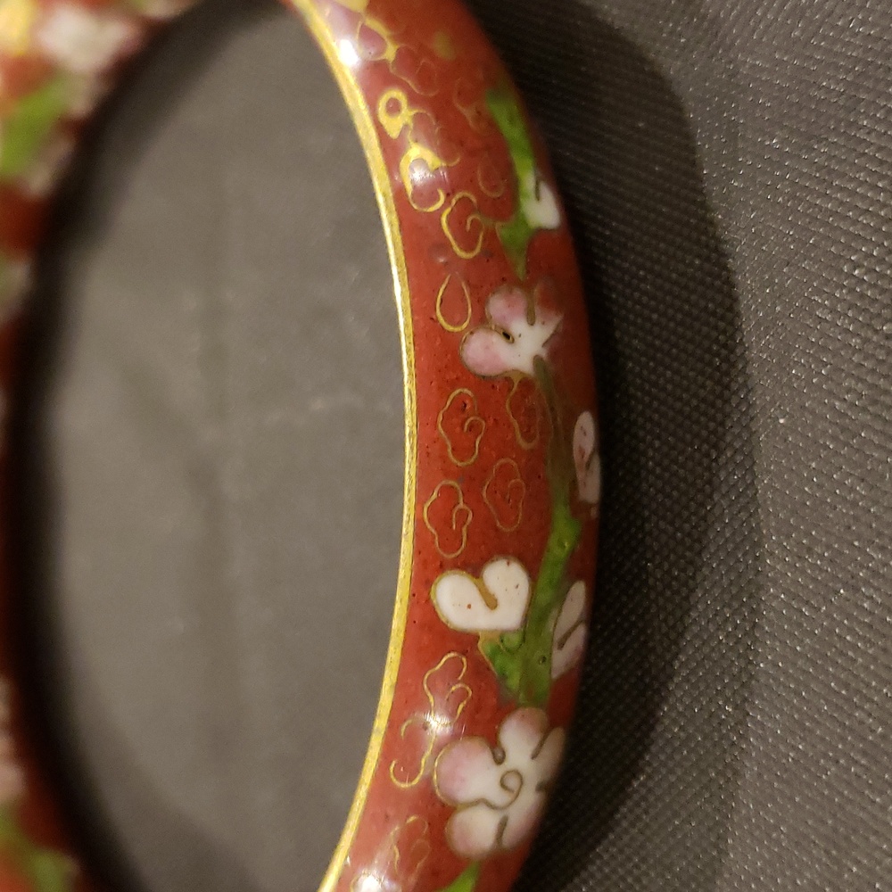 Cloisonné Vintage Costume Flowered Bracelet Bangle - Picture 3 of 3